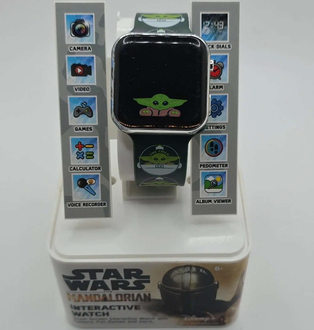 Star Wars Mandalorian Interactive Smartwatch 44mm Silver Metal Green Silicone